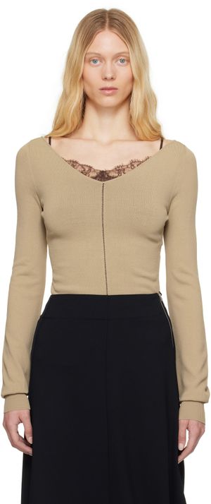LEMAIRE Beige Wide V-Neck Top