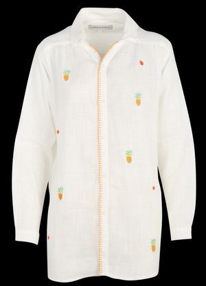 Banana Moon - Chemise droite en coton brodé - Taille L - Blanc