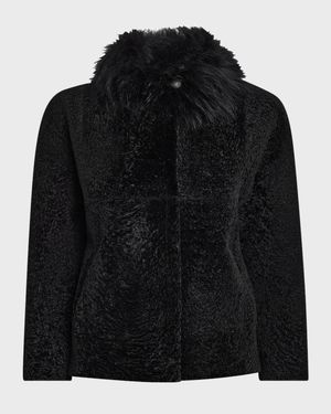 Reversible Lamb Shearling Jacket With Mongolian Lamb Shearling Collar