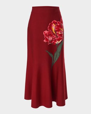 Intarsia-Knit Floral Flare Skirt