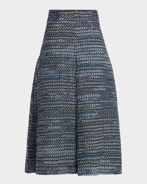 Box Pleat Denim Jacquard A-line Midi Skirt