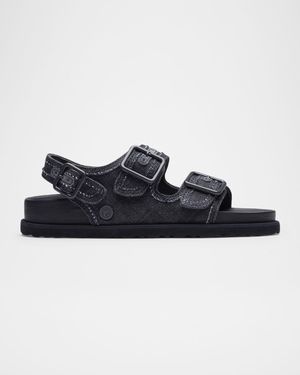 Milano Denim Dual-Buckle Slingback Sandals