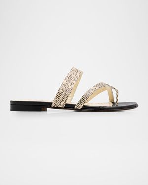 Susaperf Snake-Embossed Leather Flat Sandals