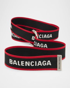 Men's Jacquard Logo D-Ring Belt