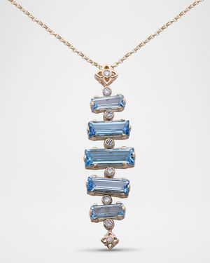 18K Yellow Gold Round Diamond and Baguette Swiss Blue Topaz Pendant