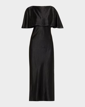 Washed Twill Cape-Sleeve Midi Dress