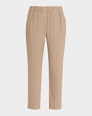 Cotton Twill Slim-Leg Ankle Pull-On Pants