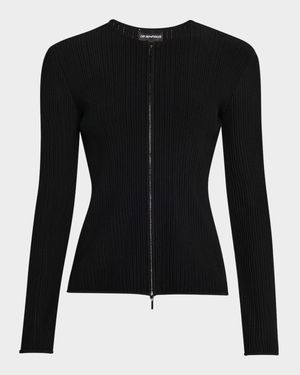 Zip-Front Ottoman Knit Jacket