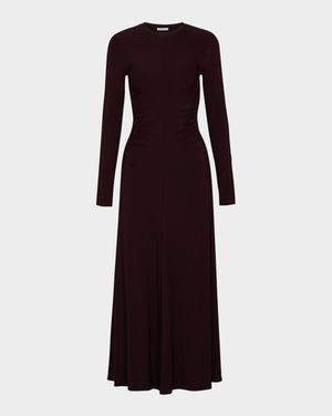 Ruched-Seam Long-Sleeve Dress