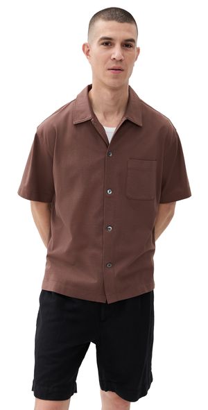 FRAME Short Sleeve Light Pique Button Down Polo Mauve L