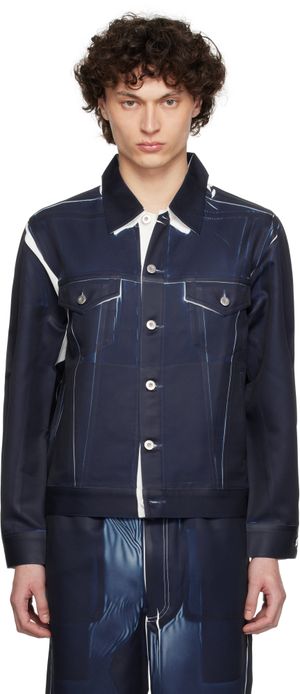 Comme des Garçons Shirt Blouson camionneur bleu marine à image imprimée