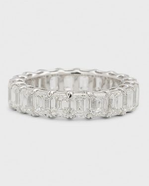 18K White Gold Emerald-Cut Diamond Eternity Band Ring, Size 6, 6.0tcw