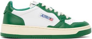 AUTRY White & Green Medalist Low Sneakers