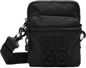 Hugo Black Stacked Logo Reporter Bag