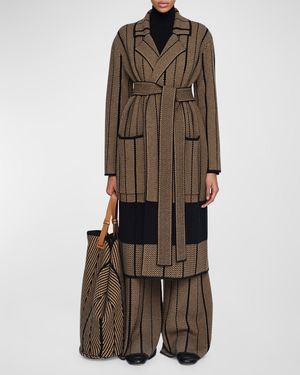 Wrap-Front Chevron Jacquard Coat