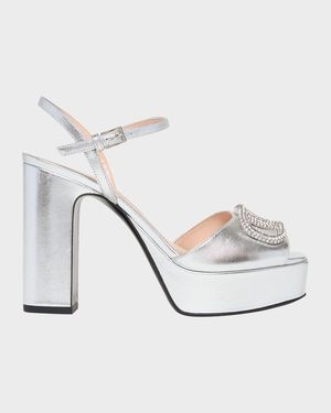115mm VLogo Signature Metallic Leather Platform Sandals