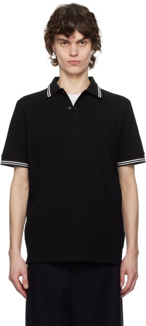 Moncler Black Striped Trim Cotton Piquet Polo