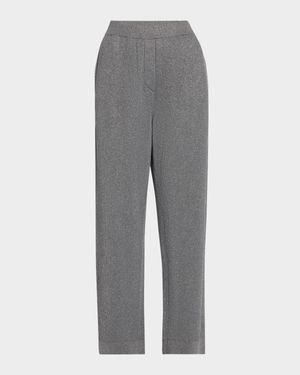 Cotton Lurex English Ribbed Straight-Leg Pants