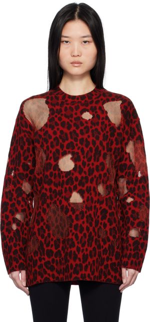 Versace Red Leopard Intarsia Oversized Sweater