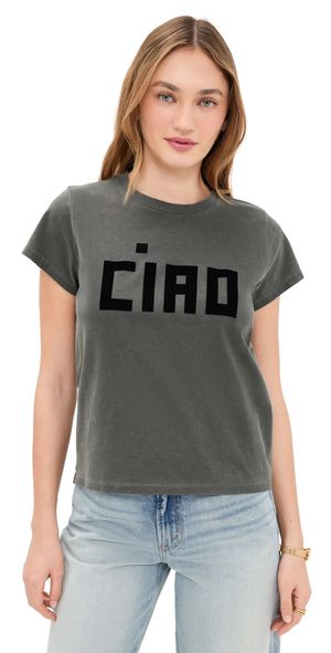 Clare V. Classic Tee - Flocked Block Ciao Faded Black M