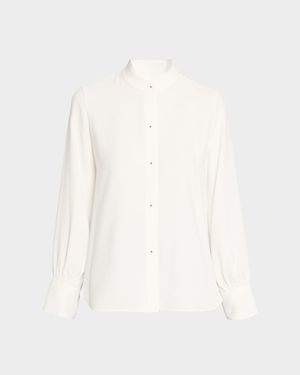 Metal-Button Crepe Shirt