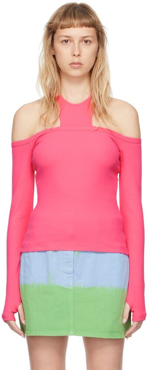 MSGM Pink Cutout Long Sleeve T-Shirt