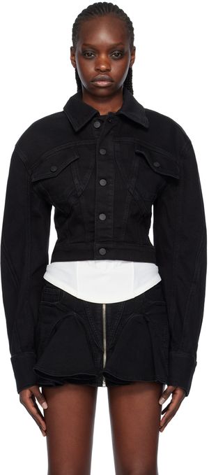 Mugler Blouson écourté noir en denim