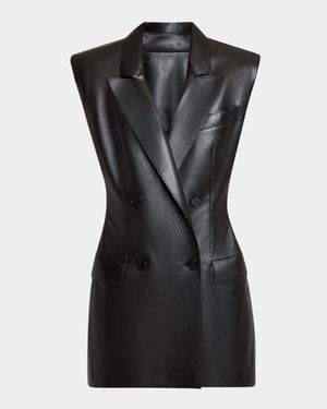 Sleeveless Double-Breasted Leather Jacket