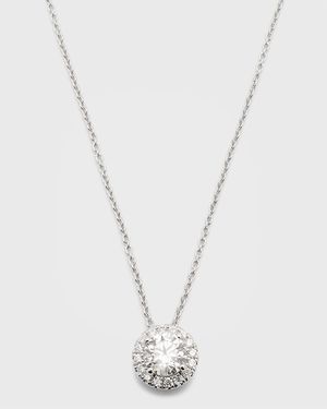 Lab Grown Diamond 18K White Gold Round Halo Pendant Necklace