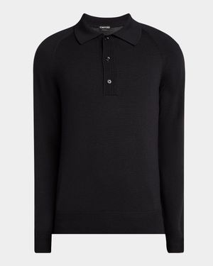 Men's Wool and Silk Raglan Knit Polo Shirt