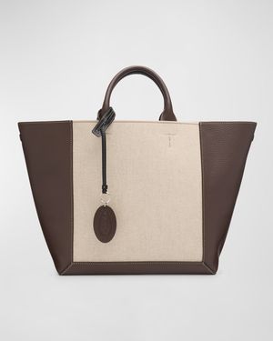 Medium Double Up Leather and Canvas Shopping Bag