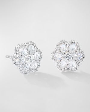 Floral 18K White Gold Floral Diamond Stud Earrings, 1.00tcw
