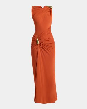 Drop Detail Gathered Matte Crepe Jersey Maxi Dress