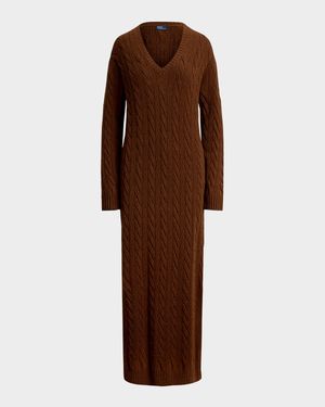 Cable-Knit V-Neck Sweater Dress