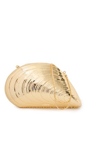 SIMKHAI Bridget Metal Oyster Shell Clutch Gold One Size