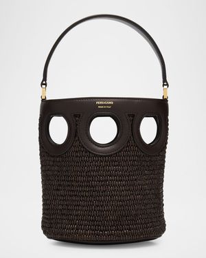 Cutout Raffia Bucket Bag