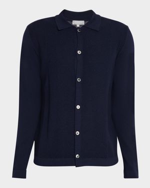 Men's Wool Jacquard Button-Front Sweater