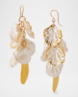 Freshwater Pearl Gold Leaf Earrings