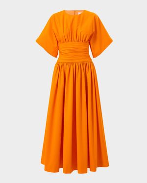 Gathered Midi Dress with Cummerbund Waist