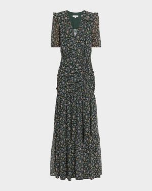 Mick Floral Short-Sleeve Silk Maxi Dress
