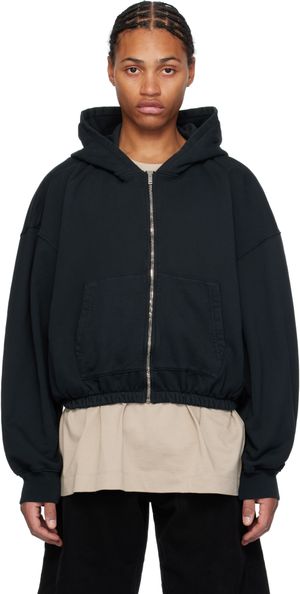 B1ARCHIVE Pull à capuche noir à taille élastique et à glissière