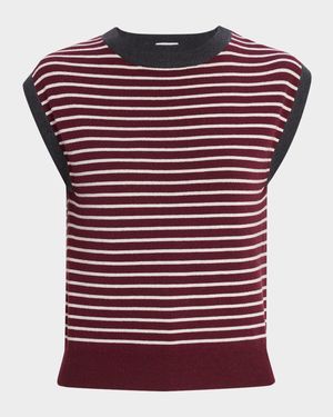 Striped Wool-Cashmere Knit Sleeveless Sweater