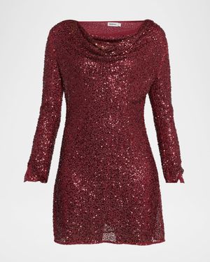 Emmy Cowl-Neck Bead & Sequin Mini Dress