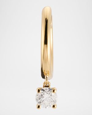 18K Yellow Gold Huggie Earring with Round Diamond Drop, Single