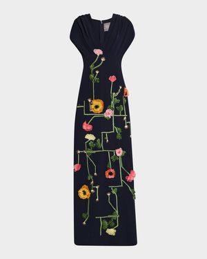 Charlotte Floral-Embroidered Empire-Waist Gown