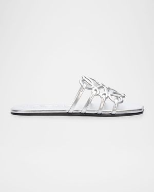 Petal Anagram Metallic Leather Slide Sandals
