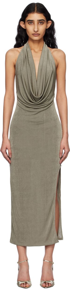 MISBHV Taupe Cowl Neck Maxi Dress