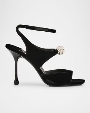 Orb Crystal Velvet Dual-Band Ankle-Strap Sandals