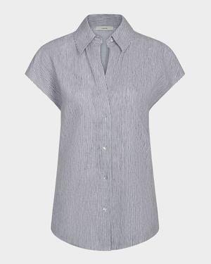 Ticking Stripe Cap-Sleeve Blouse