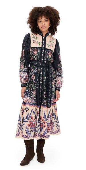 FARM Rio Marvelous Garden Black Long Sleeve Maxi Dress Marvelous Garden Black L